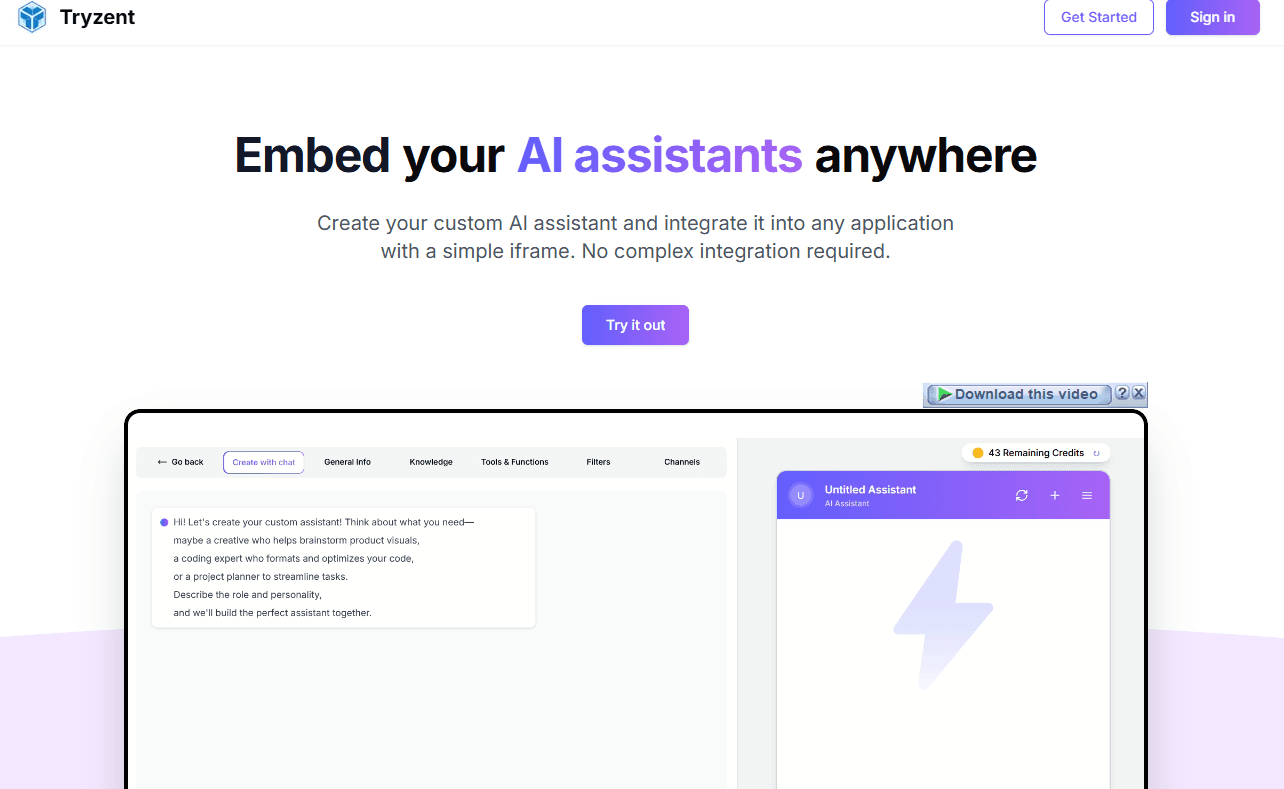 Tryzent – No/Low Code Chatbot Builder